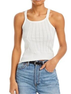 Re/done Mixed Media Ribbed Preppy Coastal Boho Quiet Luxury Resort Tank S